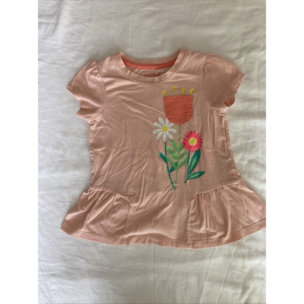 4T Cat & Jack girl clothes - 1 piece T shirt | pink color & flower theme